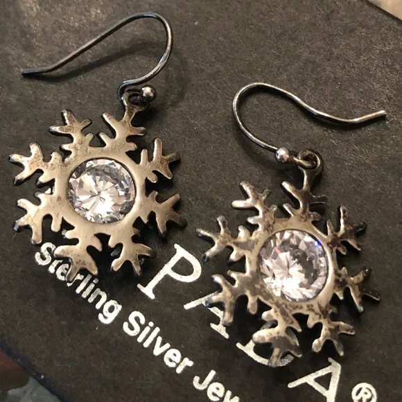 Silpada Sterling Silver Cubic Zirconia Snowflake Earrings W1459 - Picture 12 of 16